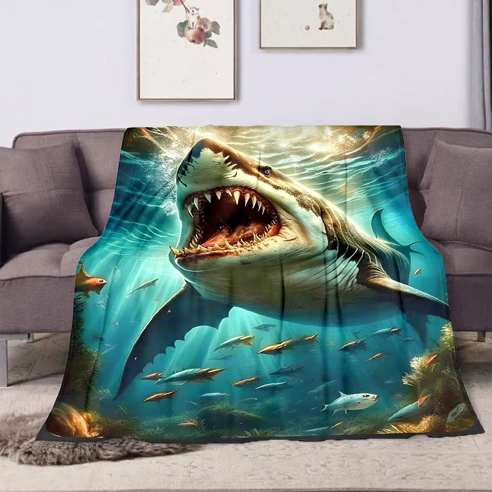 1PC Shark with open mouth Print Adult Children Warm Blankets Home Travel Car Soft and Comfortable Suitable for all seasons