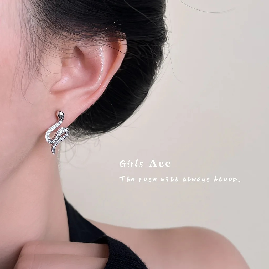

High Quality Wholesale Snake Zodiac Ear Studs 925 Silver Minimalist Design Micro Inlaid Zircon Luxury Fashion Jewelry Earrings