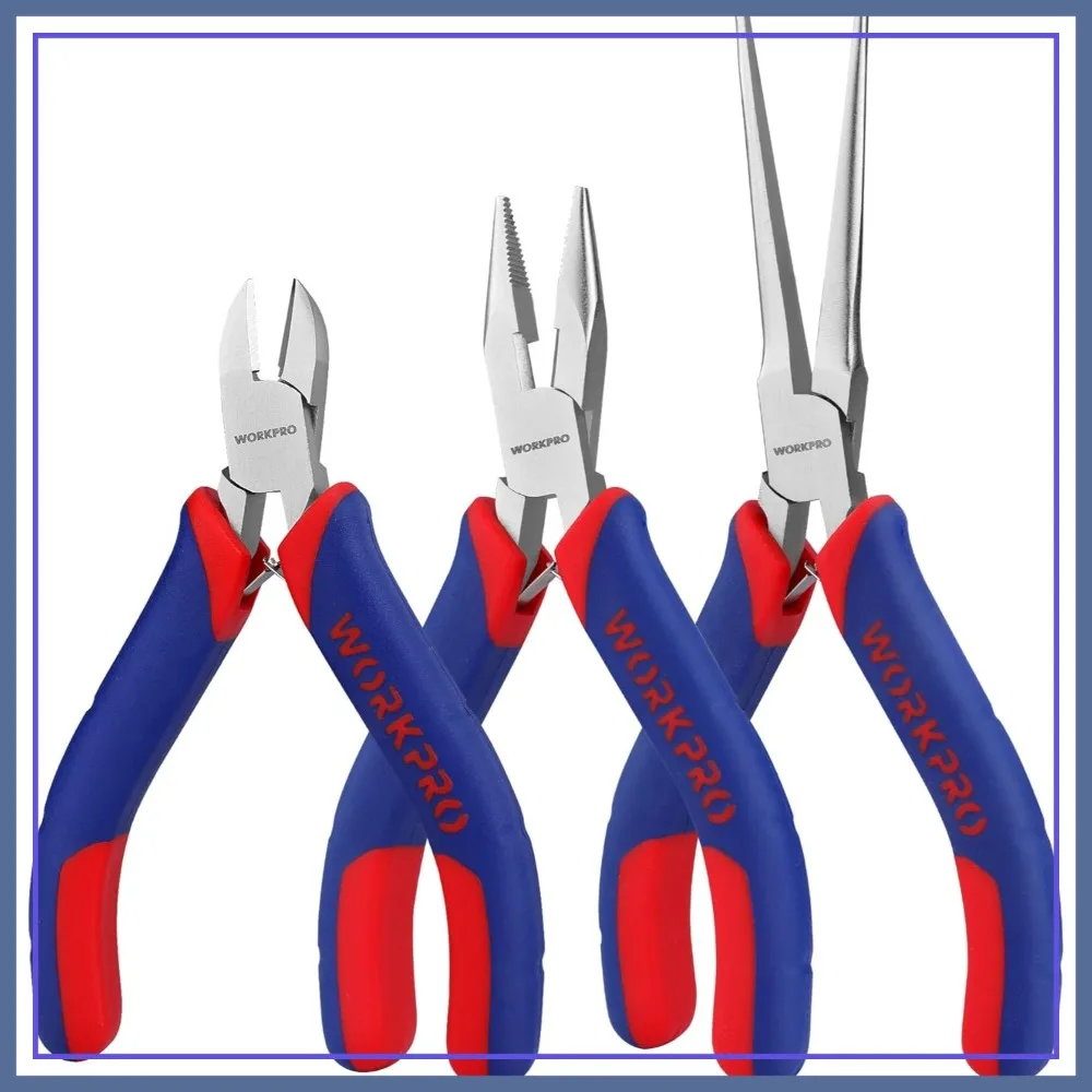 

Mini Pliers Set, 3-Piece Small Tool Kit with 4" Diagonal, 5" Long Nose, 6" Needle Nose Pliers for Crafts and Electronics