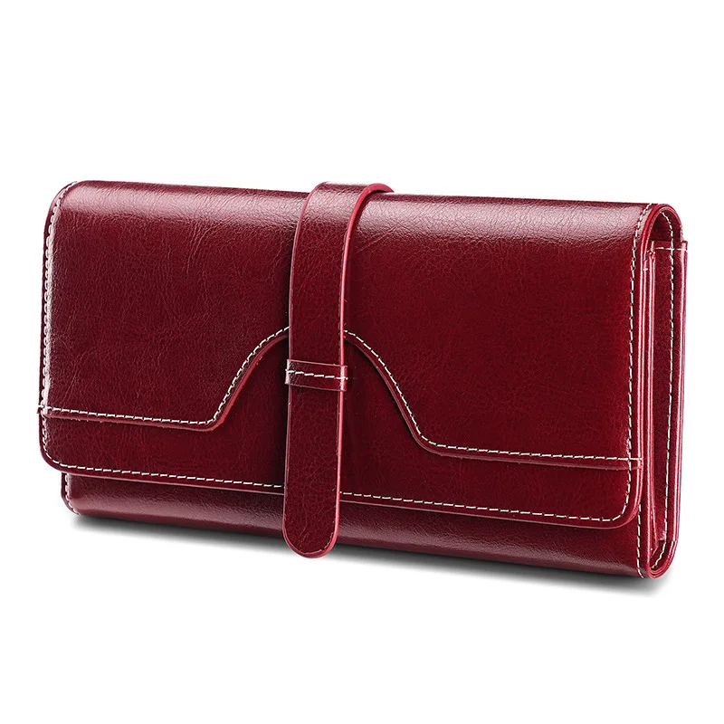 

Genuine Leather Wallet Ladies High-end Long Clutch Oil Wax Leather Retro Women's Multi-functional RFID Anti-theft Brush Wallets