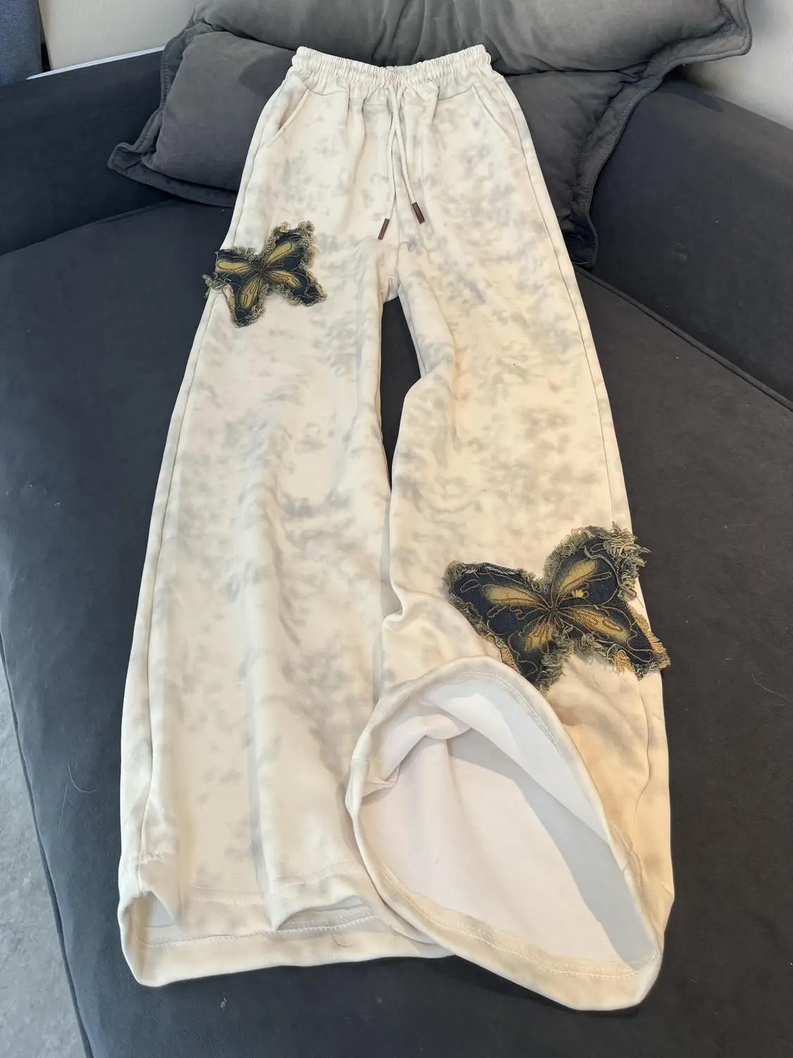 

American Style Lace Embroidery Wide Leg Pants Women's Autumn Winter High Waist Straight Loose Slimming Commute Pants