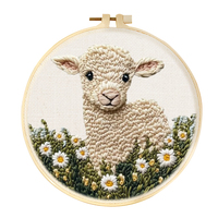 Cute Animal DIY Punch Needle Embroidery Set For Beginner Rug for Starter Kits Fabric Yarn Hoop Craft Painting Lamb Pattern