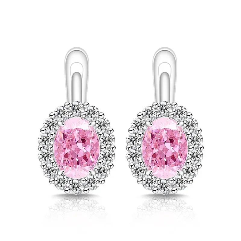 Exquisite Ice Flower-Cut Pigeon Egg 925 Sterling Silver Earrings with High-Carat Diamond Egg-Shaped Earrings for Ladies' Jewelry