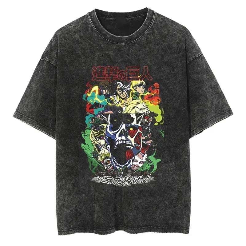 

Футболка унисекс Attack on Titan с принтом Эрена Йегера и Титана-Колосса, летняя/весенняя, аниме, ретро, с эффектом потертости, короткий рукав