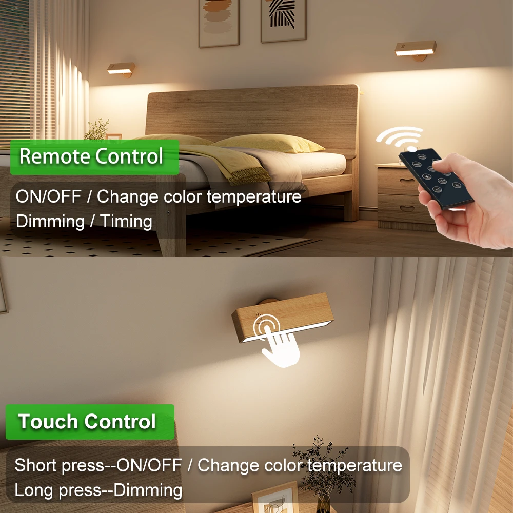 LED  Wall Lamp 3 Color Temperature 3000k-6000k Dimmable Battery Operated Wall Sconce Rotatable Cordless Magnetic Wall