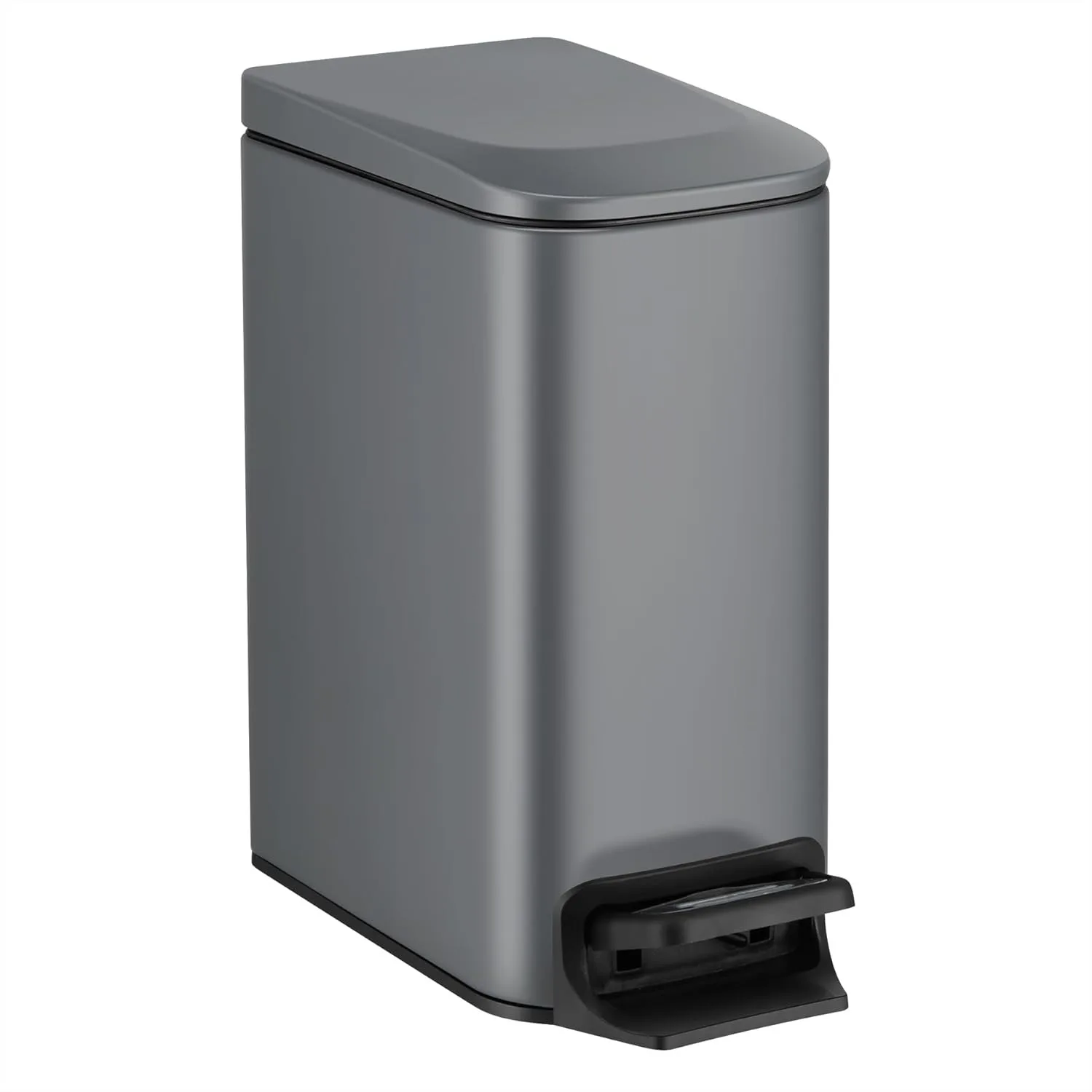 

Slim Bathroom Trash Can with Lid Soft Close, 6 Liter/1.6 Gallon Stainless Steel Step Pedal Garbage Can with Removable Inner