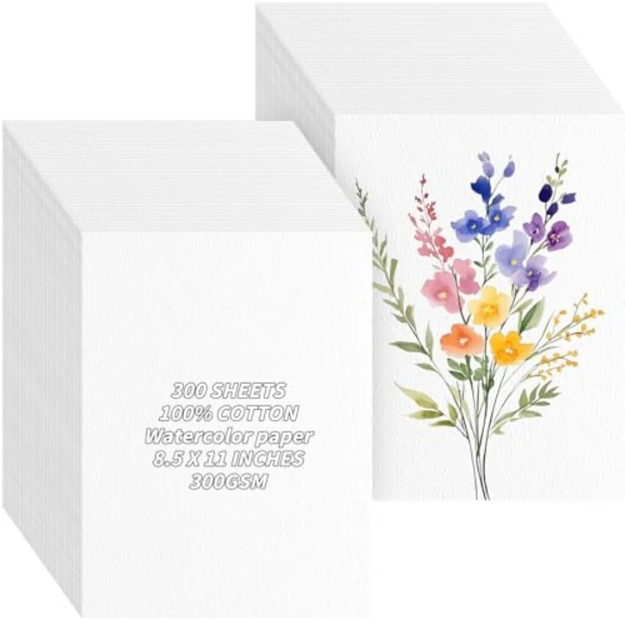 

300 Sheets Cotton Watercolor Paper Bulk -140LB/300GSM Art Paper-8.5 x 11 inch Painting and Craft Paper, Finger Paints, Watercol