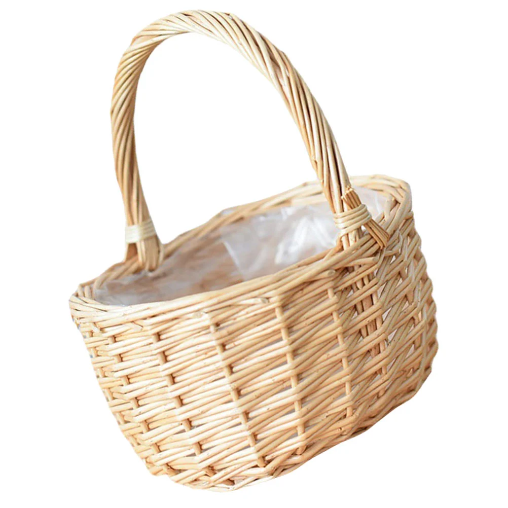 Portable Egg Basket Decorative Flower Fruits Picking Decorate Office Desktop Rattan Woven