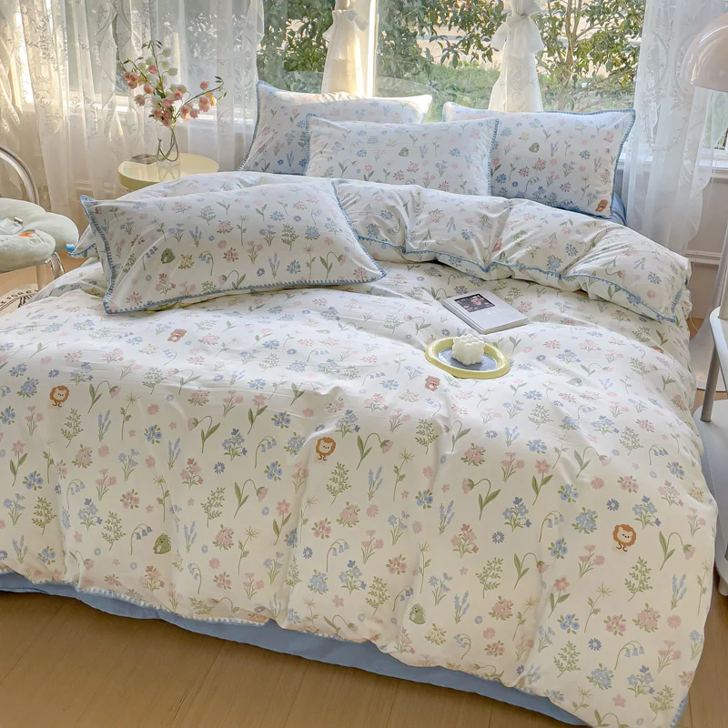 Imagem -04 - Pastoral Girls Flower Bedding Sets Roupa de Cama de Algodão Lavado Soft Quilt Cover Sheet Grupo Colcha Simples Têxteis Lar