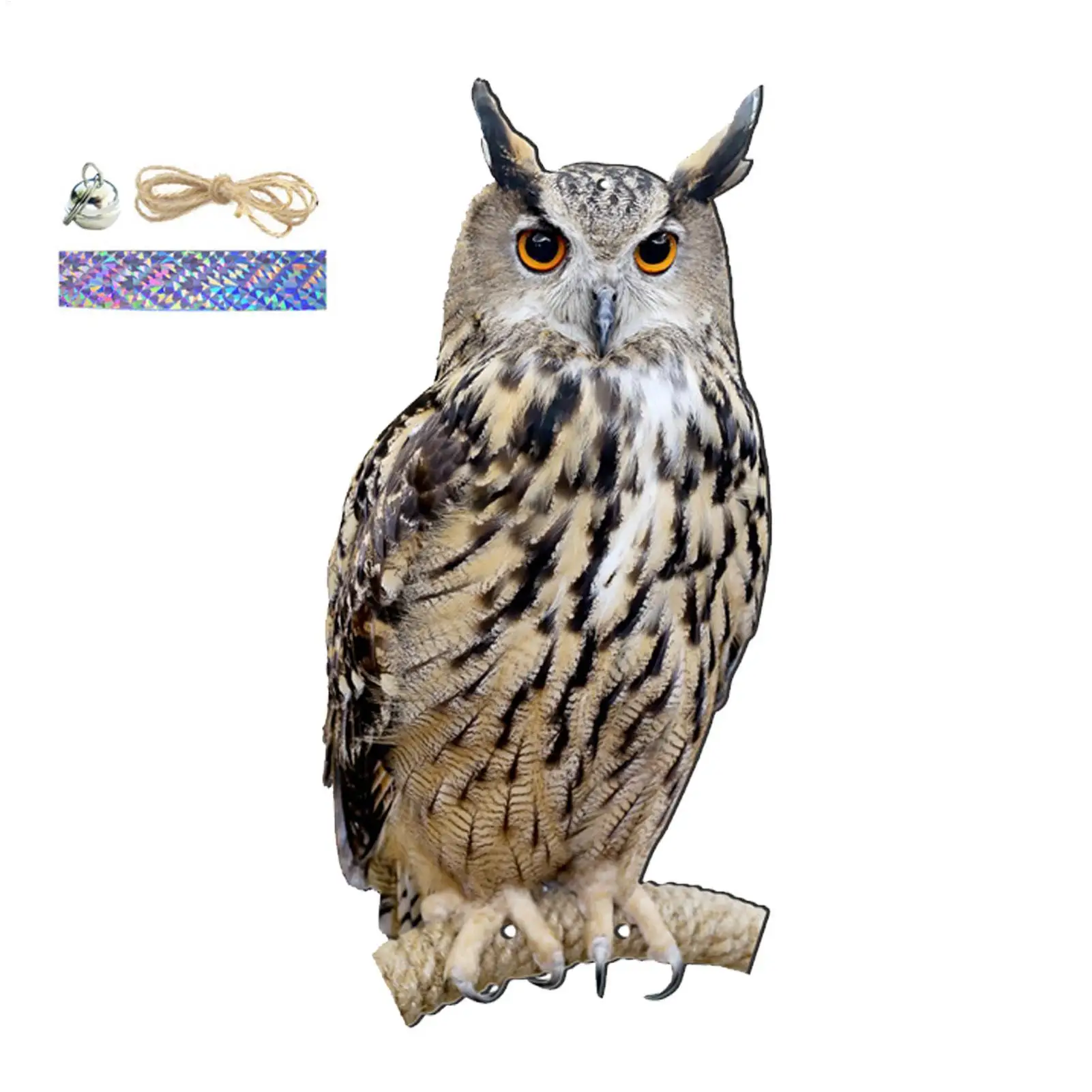 Expel Birds Pendant 2D Owl Scarecrow Pendant Garden Protector Decorative Scarer Pendant with Bell Fake Bird Scare Device