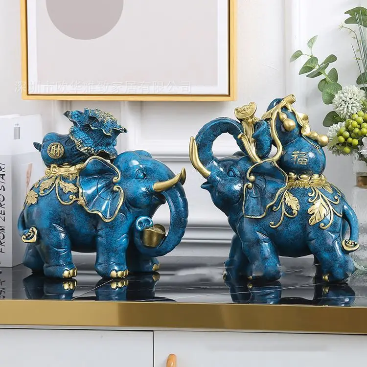 2021 Modern Fengshui Home Decor White Enfeite De Elefante Branco Living Room Tv Cabinet Elephants Sculpture Lucky Ornaments