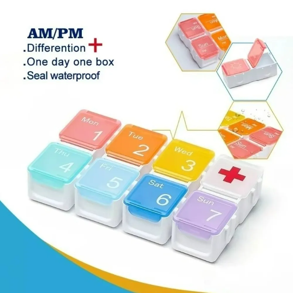 Portable Large Capacity Smart Pill Case 7 Lattice Colorful Weekly Pill Organizer Reminder Drug Container Travel Use