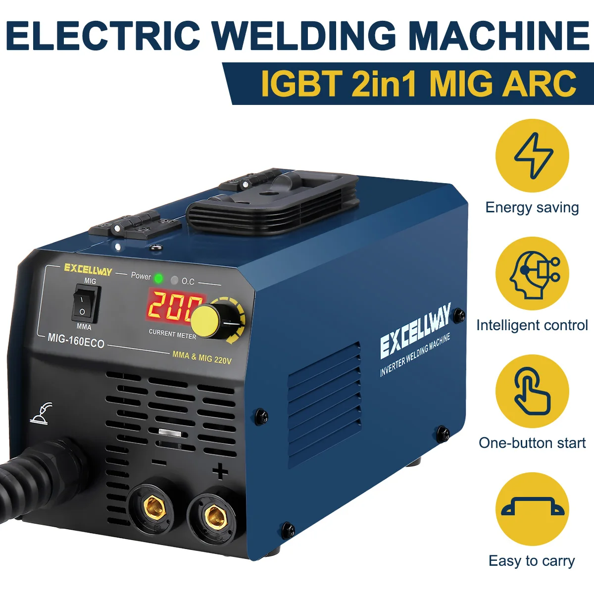 Excellway 2 IN 1 MMA / MIG Welder Semi-Automatic Gas Gasless Welding Machine Single Voltage Gasless Iron Soldering Tool