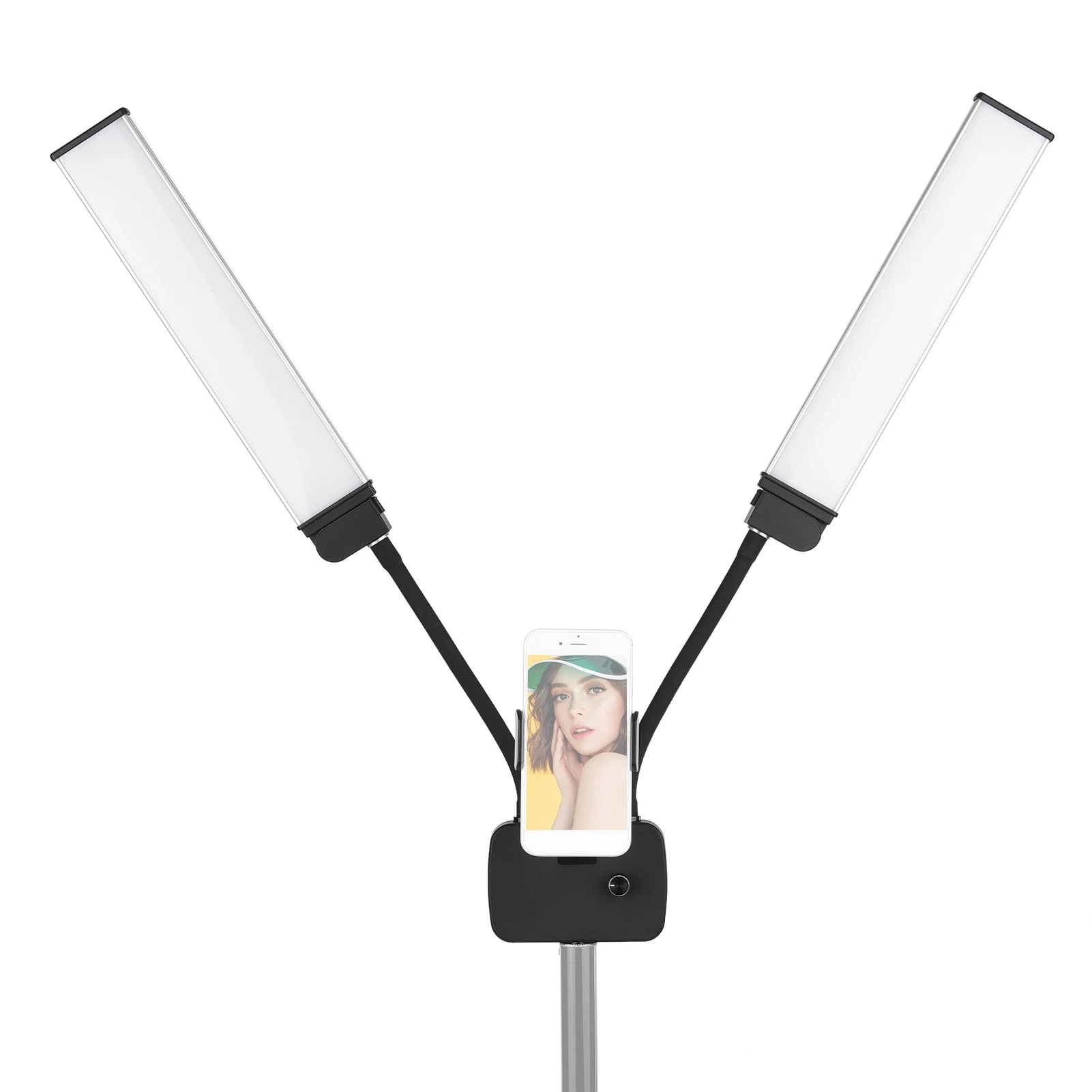 22in Double Arm Fill Light Dual Color Temperature LED Beauty Video Beauty Light with Phone Holder for Live Streaming Photography