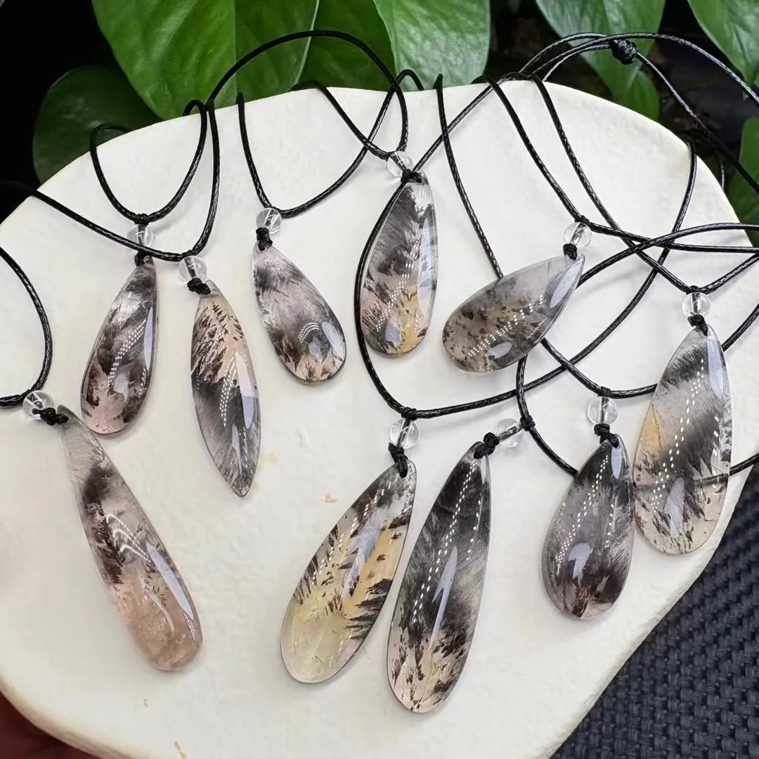 

1 Pc Natural Stone Black Feather Quartz Rutilated Aurora 23 Water Drop Pendant 925 Sterling Silver Jewelry Gift For Women Men