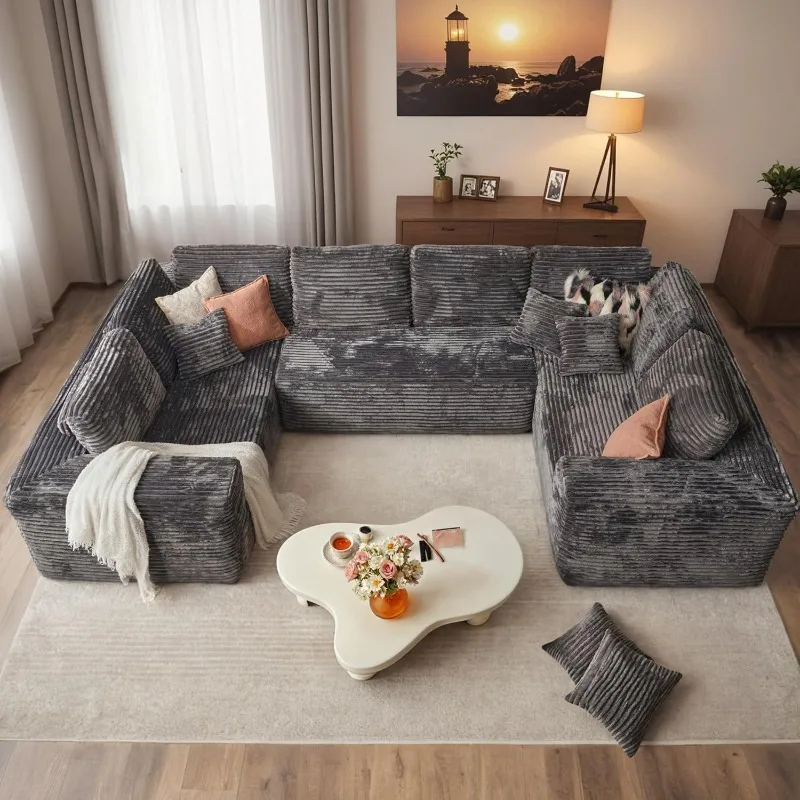 

Cloud Sectional Couches for Living Room,Modular Sectional Sofa No Assembly,136X70 Inch Plush Corduroy Large U Shaped Fl