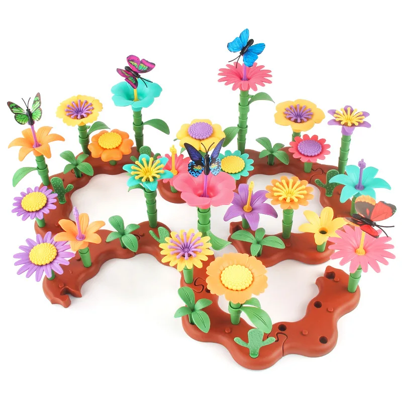 Juego de juguetes de construcción de jardín de flores para niños, actividad educativa para niños pequeños en edad preescolar, creatividad, juegos de bloques de apilamiento, regalo