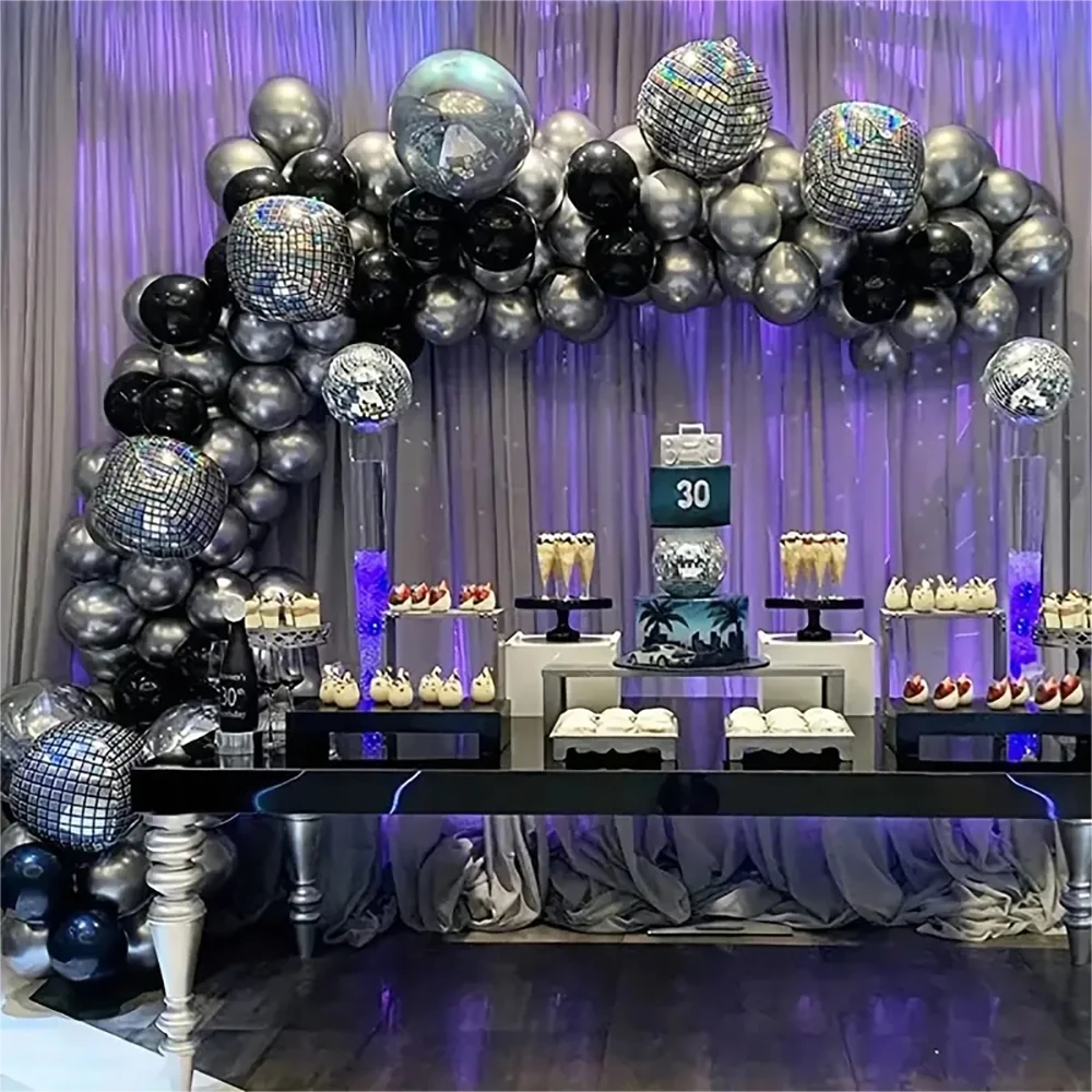 6 Stück Discokugel-Luftballons, 55,9 cm, 4D-Disco-Ballons, rund, metallisch, silberfarben, Disco-Aluminiumfolienballon, 1970er-Jahre-Partydekorationen