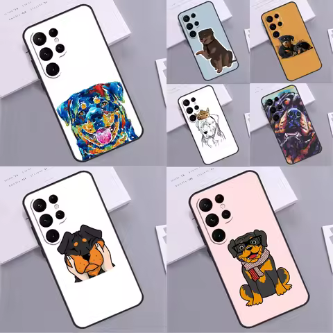 Cartoon Rottweiler Dog Phone Case For Samsung Galaxy S24 Ultra S9 S10 S20 FE S22 S21 S23 Plus S25 Ultra Cover Coque