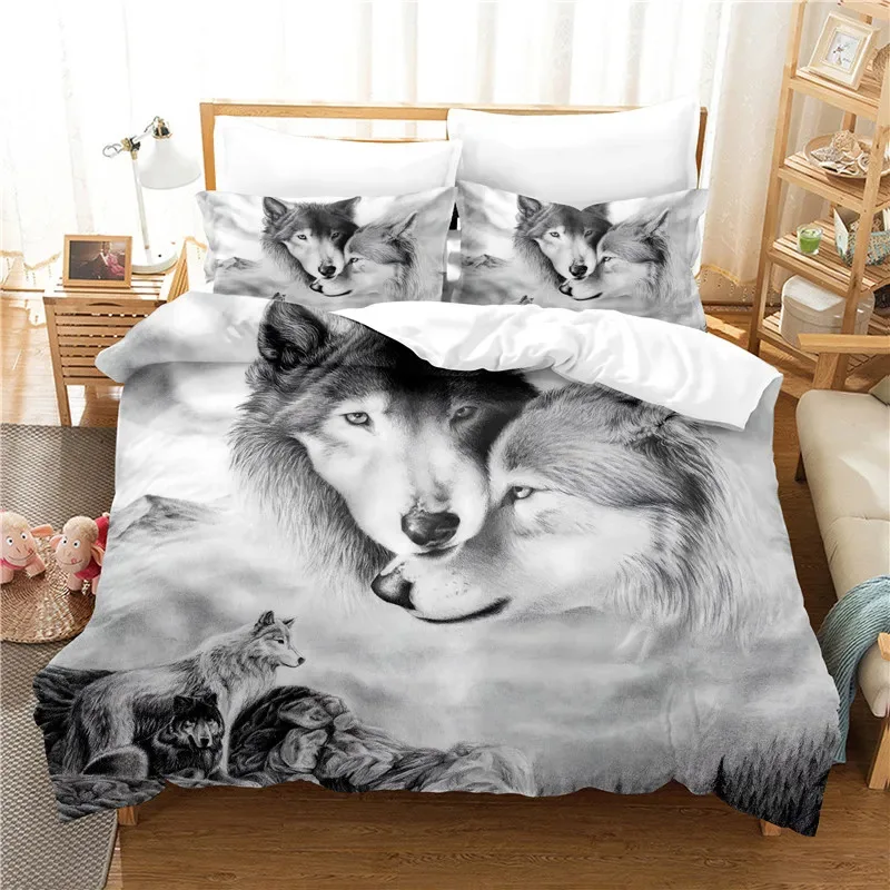 

Снежный волк, красивая белая лиса, комплект постельного белья с 3D принтом, уютный пододеяльник, король, королева, двойной размер, подарок на день рождения для мальчика, взрослый, декор для спальни