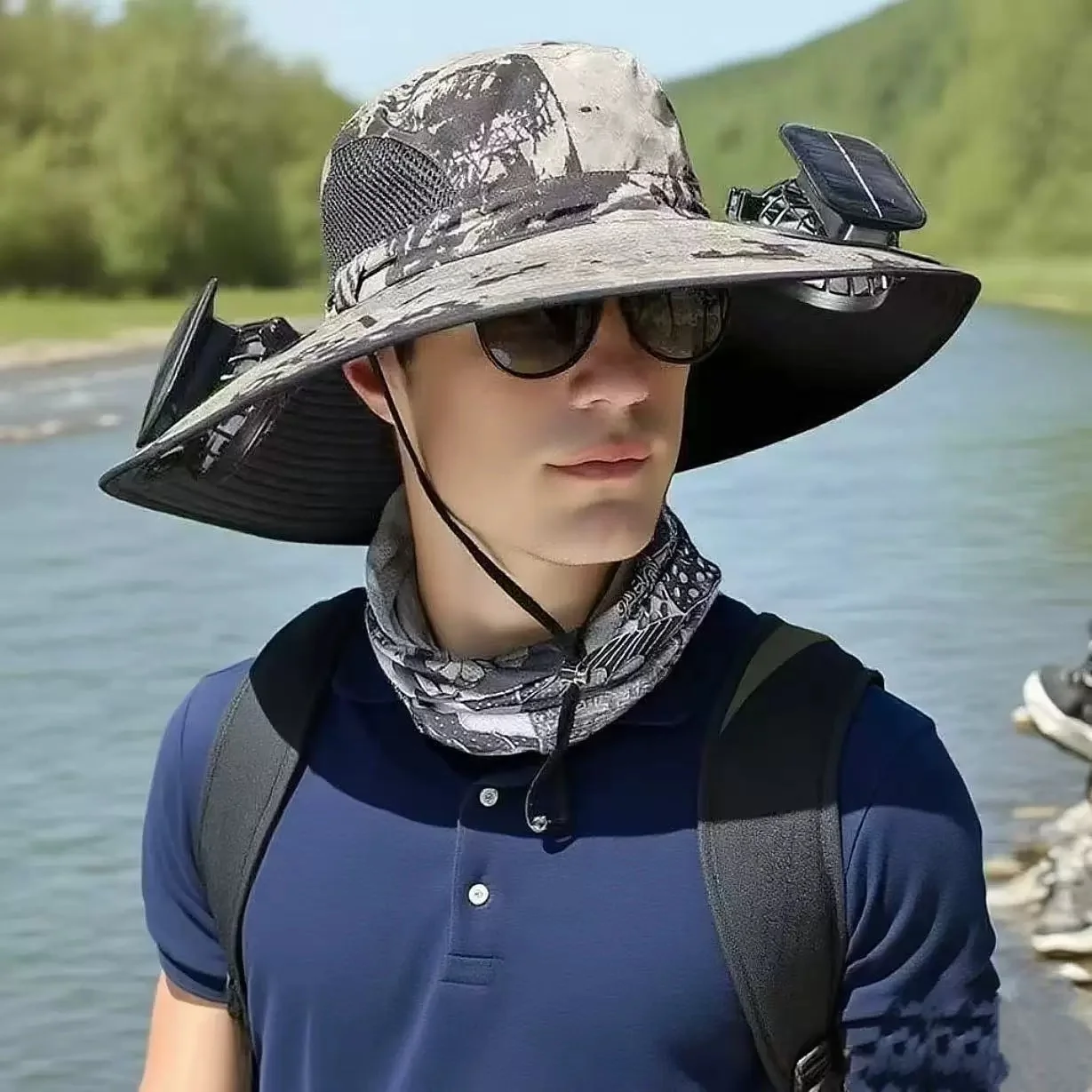 2026 New Solar-Powered USB Fan Hat for Men Rechargeable UV Protection Sun Hat with Dual Fans Hiking Hat