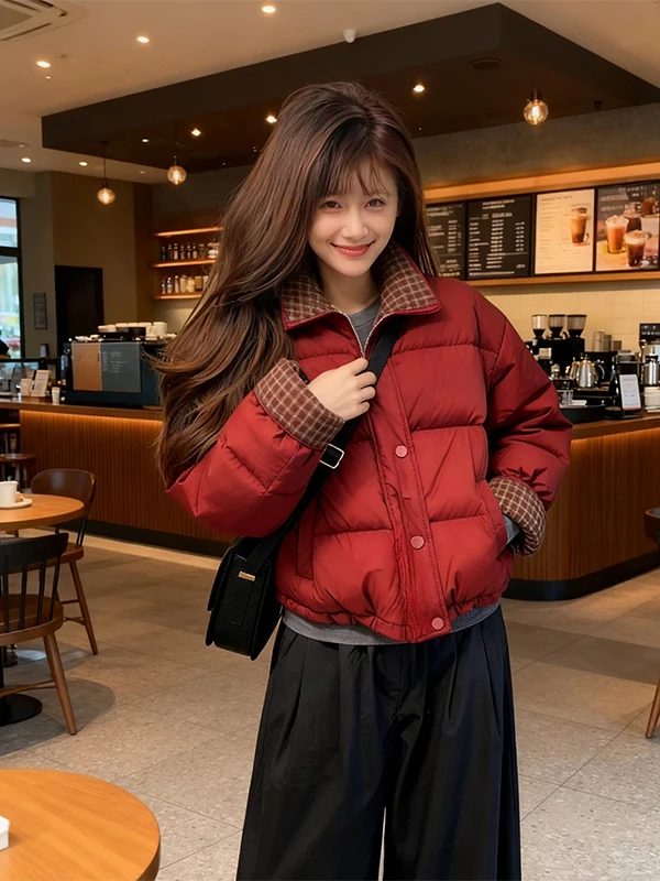 

Ele Red Plaid Color Blo Slim Fit Хлопковое джето женское легкое пальто с воротником-стойкой и воротником-стойкой для поездок на работу