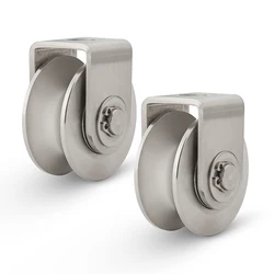 2Pack Pulley Block U 304 Stainless Steel Pulley Roller Heavy Duty Duplex Bearing Silent Grooved Wheel Loading