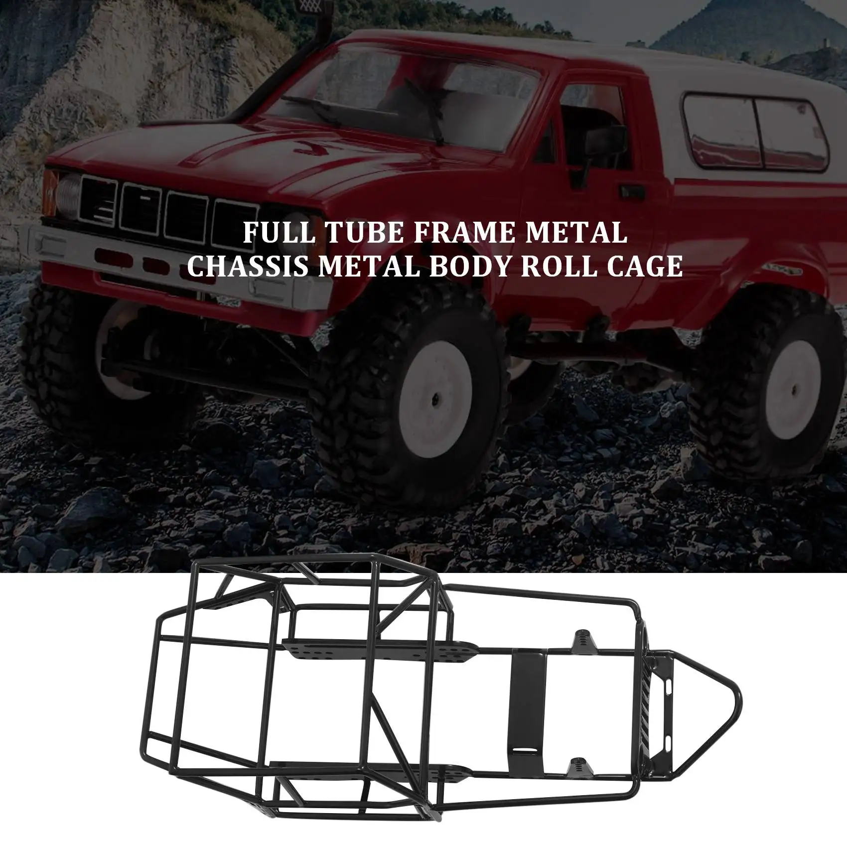 Full Tube Frame Metal Chassis Metal Body Roll Cage for WPL C14 C24 C24-1 1/16 RC Car Upgrade Parts,Black