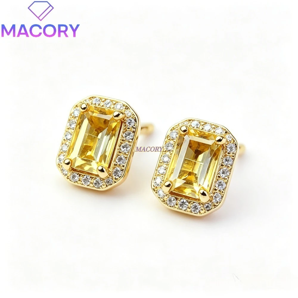 Shiny Yellow Crystal Stud Earrings 925 Sterling Silver Trendy Women's Jewelry Hot-Selling Aesthetic Exquisite Holiday Gift