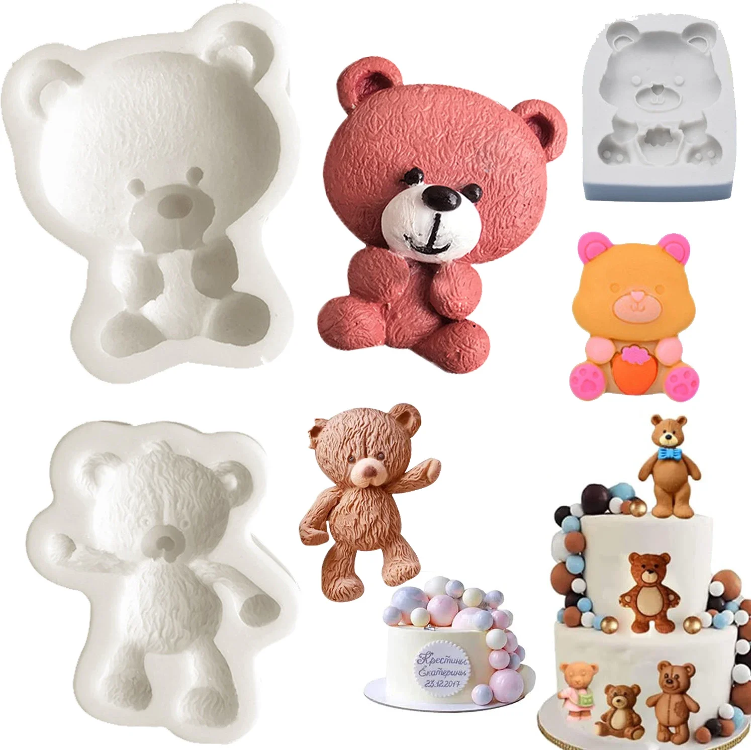 Bears Silicone Fondant Cake Molds for Baking Decoration Tools Topper Mould Sugar Craft Cookie Cutters Set Biscuit Jelly Sweet