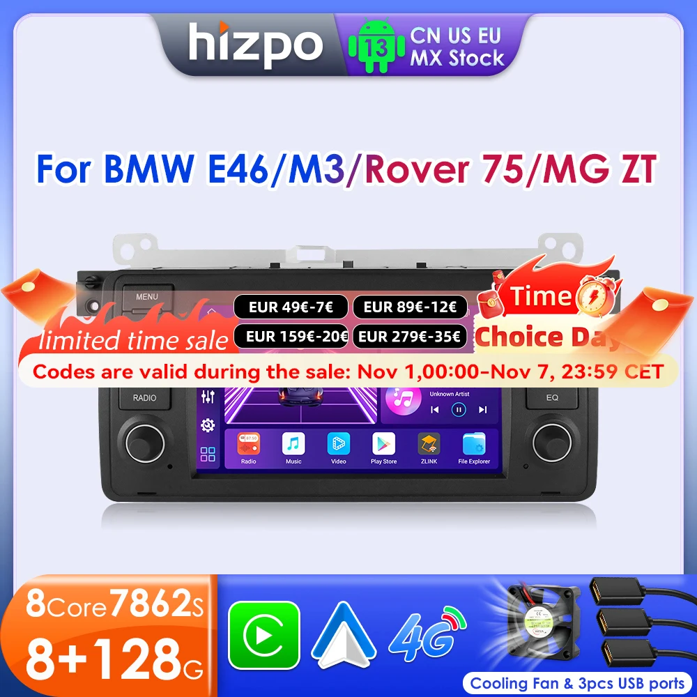 Hizpo 7" AI Voice Autoradio For BMW E46 M3 318/320/325/330/335 Android Auto Radio Carplay 4G DSP Car Multimedia GPS 2din Stereo
