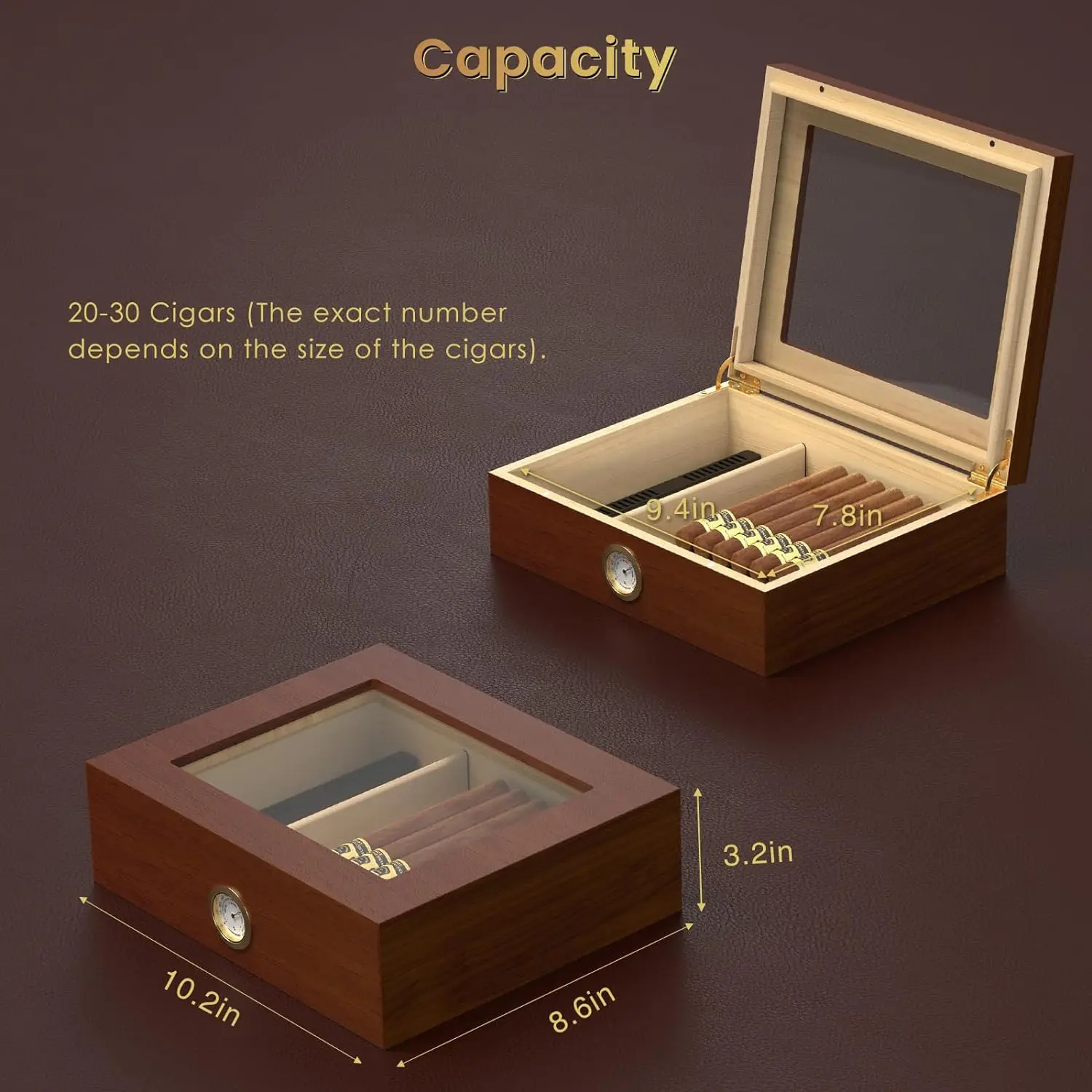 Cedar Wood Cigar Humidor Sealed Storage Cigar Humidor Box with Humidifier Hygrometer Removable Compartments Wooden Cigar Humidor