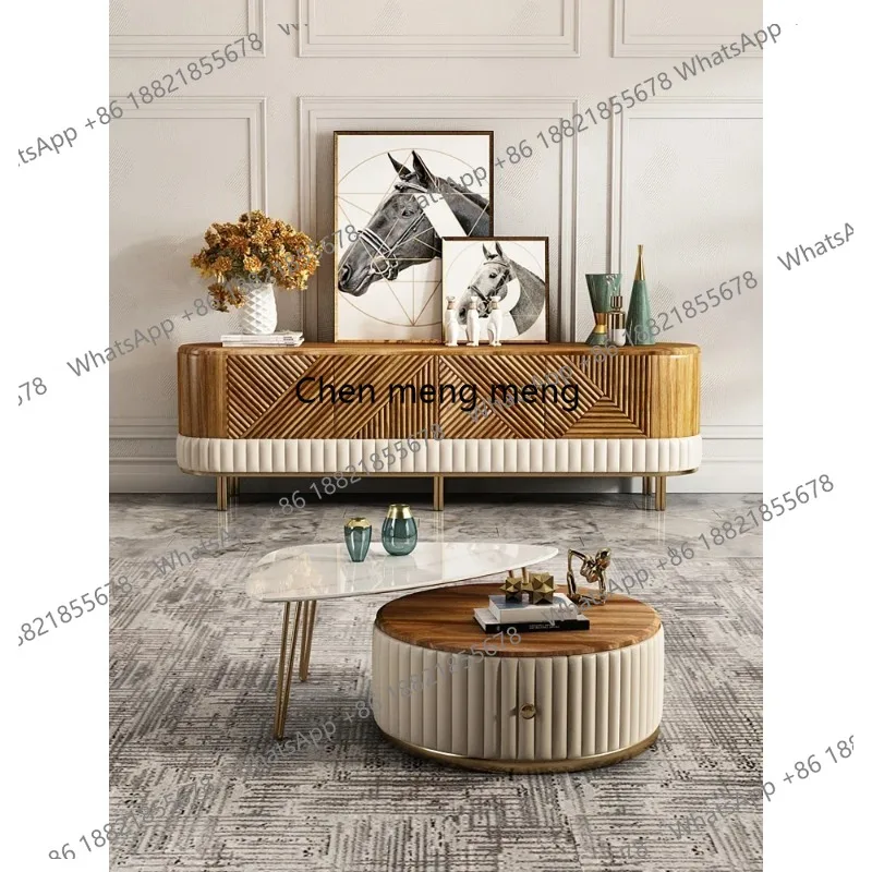 new ZqItalian-Style Light Luxury Solid Wood TV Cabinet, Coffee Table Combination, Post-Modern Nordic Locker, Floor Cabinet ss 26