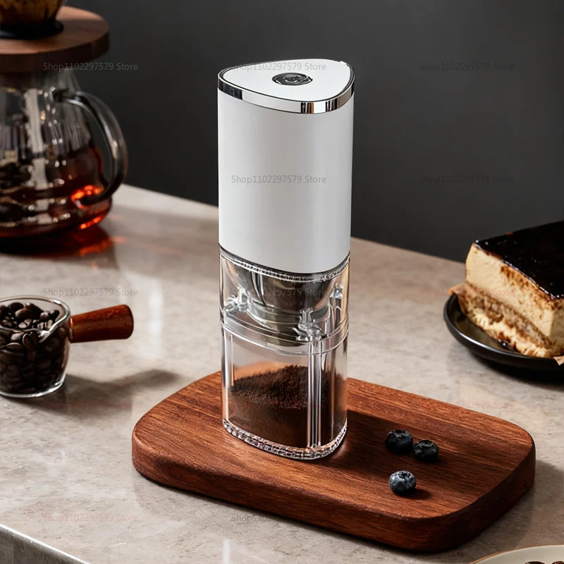 Molinillo de café eléctrico recargable, Mini cafetería portátil para el hogar, molinillo de café de limpieza desmontable en blanco y negro