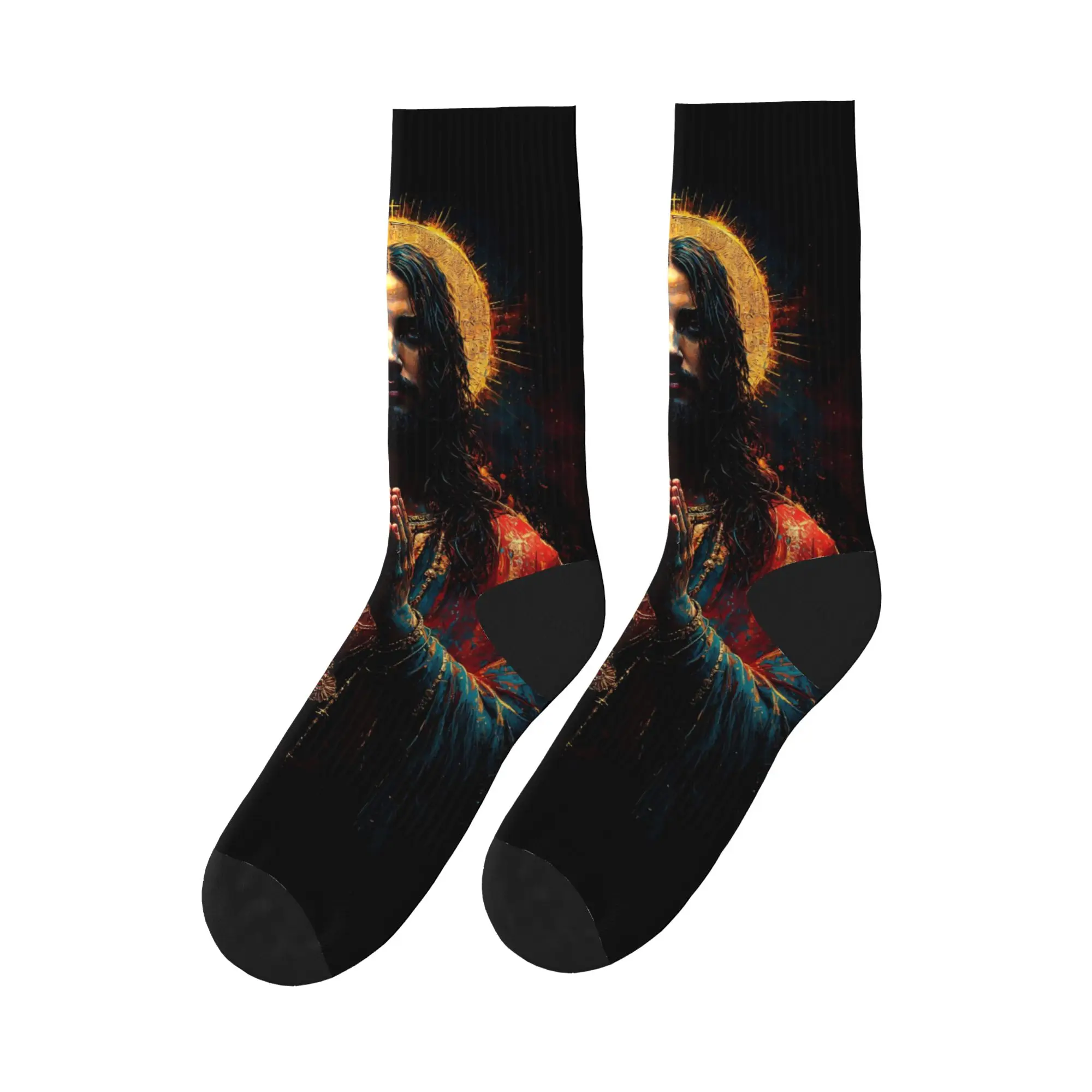 Calcetines con estampado colorido de Jesucristo, medias estampadas antideslizantes para adultos y hombres, calcetines informales de primavera suaves y medianos para ciclismo