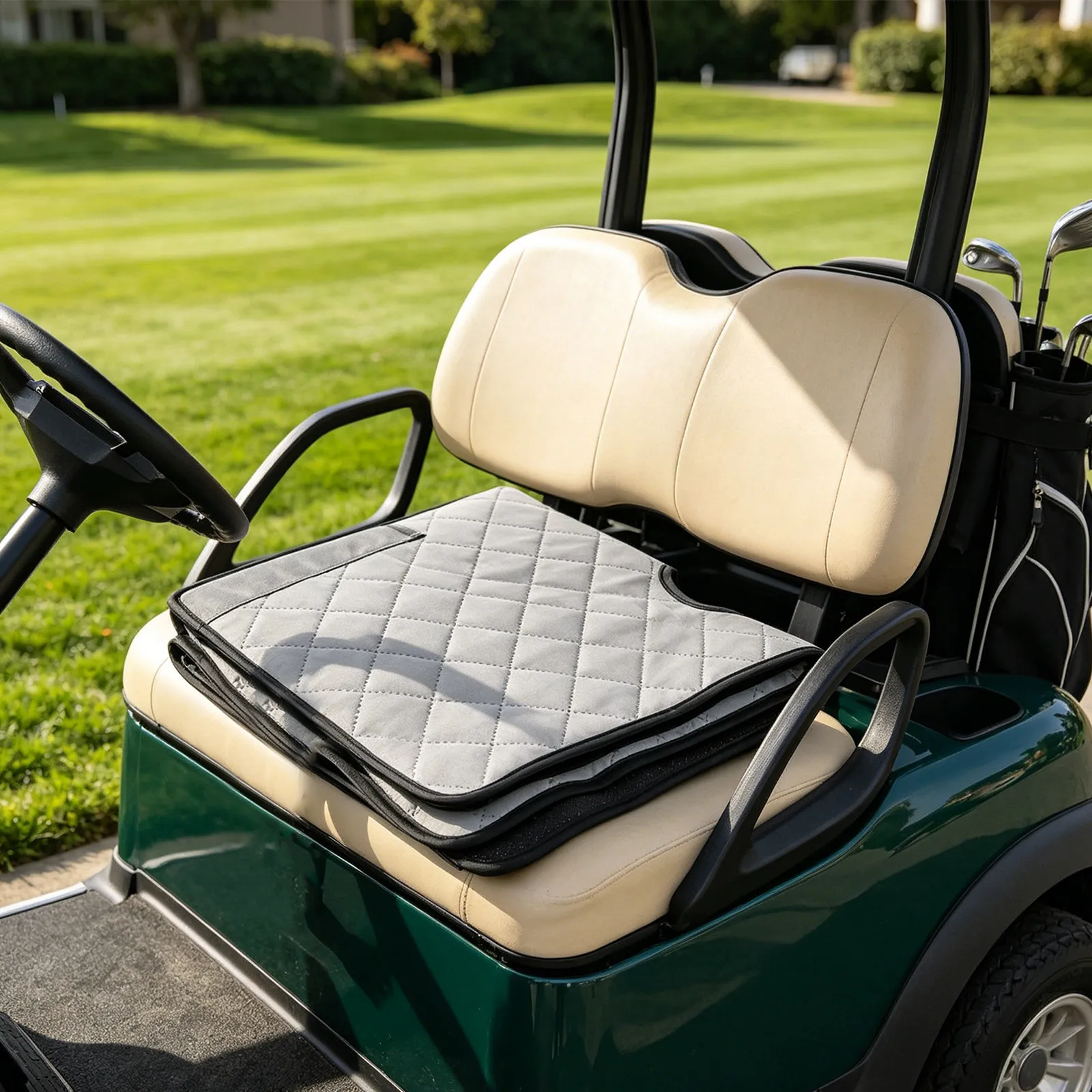 Golf Cart Seat Blanket Protector 50.4x31.7 Inch Polyester Waterproof Non Slip Cover with Storage Pockets for Cart Bench Seating