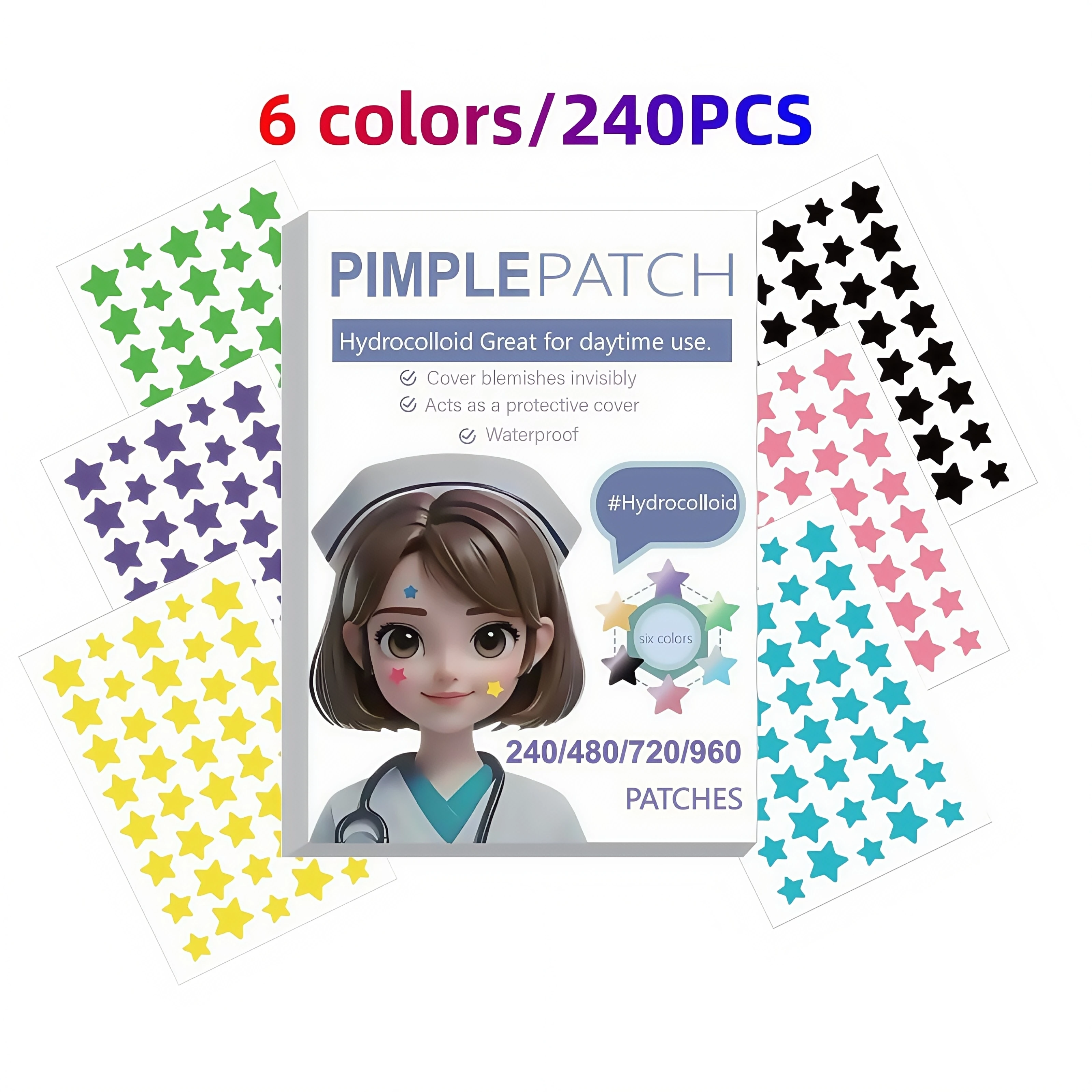 240-480-720-960PCS Fashion Cute Star Acne Patches Waterproof Daily Facial Skin Care Supplies