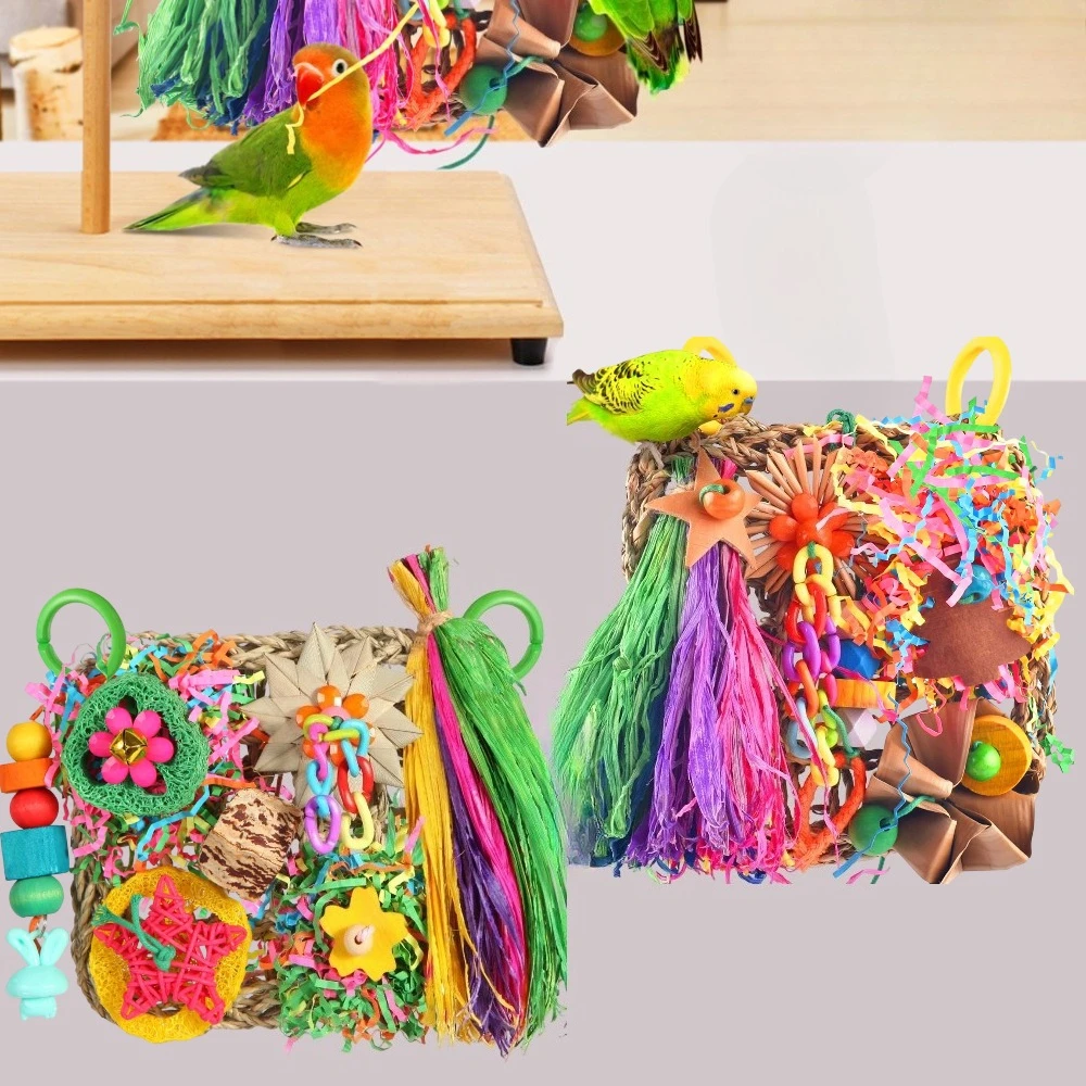 

2 Pack Bird Toys, Parrot Toys Foraging Swing Mat Parrot Cage Hanging Toys Birds Grass Mat Climbing Wall with Seagrass, Birds Cage Accessories for Small To Medium Birds