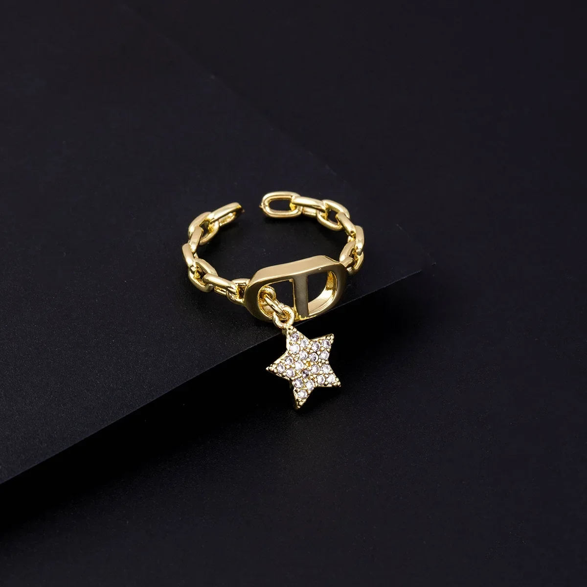 

Golden Open Ring Zirconia Women's Ring Elegance Vintage High-End Feeling Fashionable Jewelry Accessories