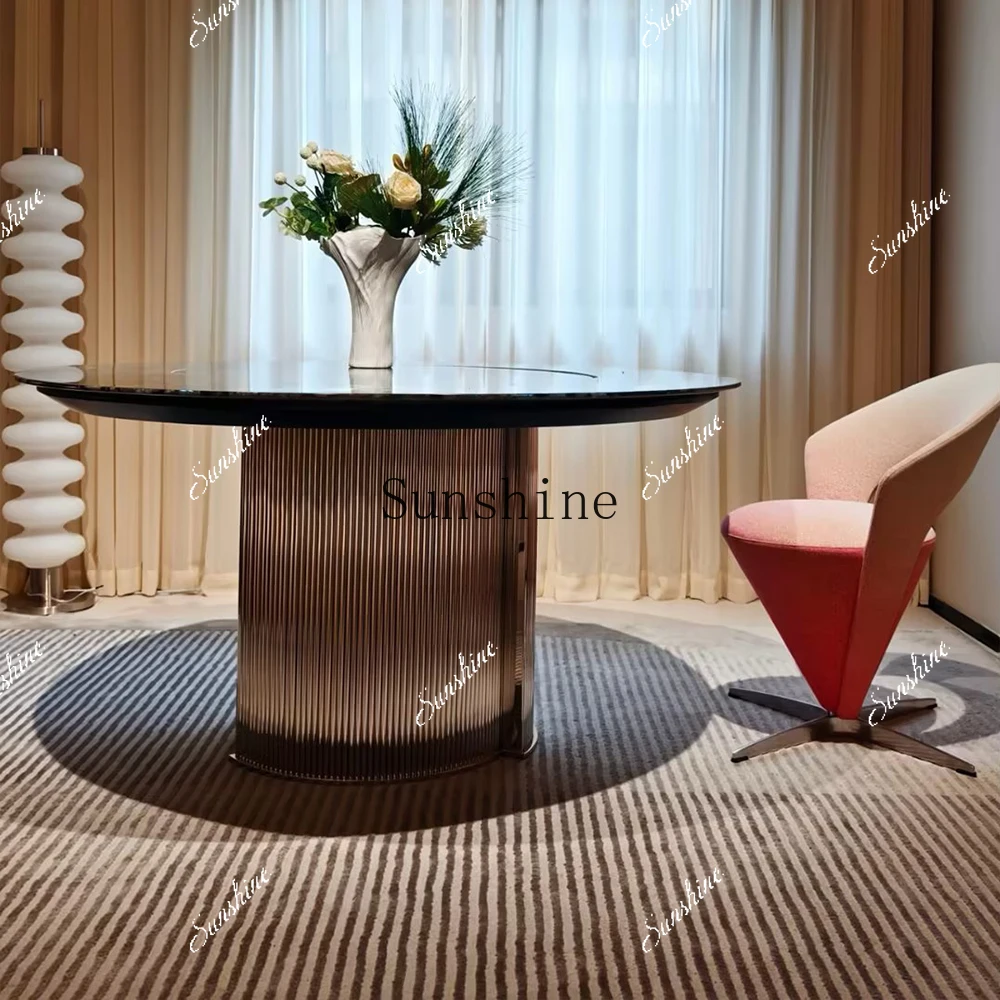 

Natural Sapphire Round Dining Table Natural Premium with Turntable Simple Modern FT