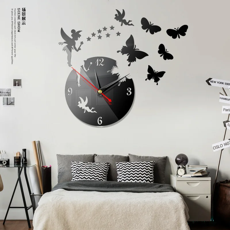 Creative Butterfly Acrylic Wall Clock European Style Diy Living Room Bedroom Wall Decroation Sticker Clock