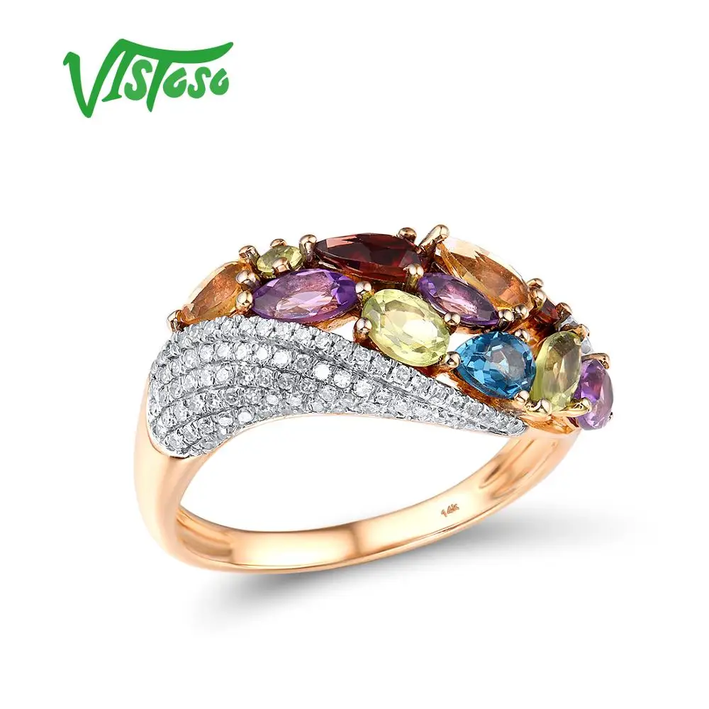 

VISTOSO Genuine 14K 585 Rose Gold Sparkling Diamond Fancy Citrine Amethyst Peridot Garnet Blue Topaz Anniversary Fine Jewelry