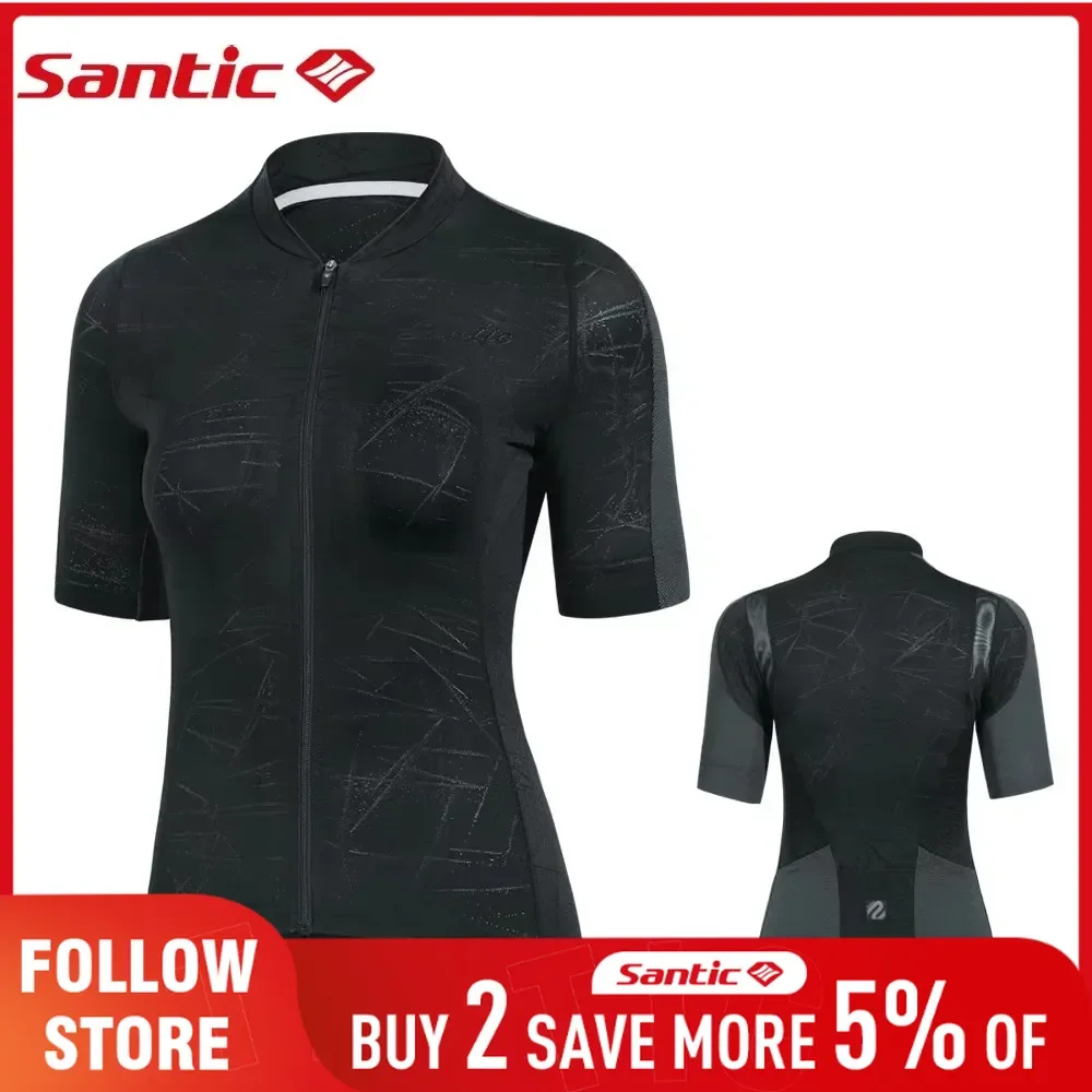 Santic Women's Cycling Jersey Full Zipper Short Sleeved Bicycle Clothing Outdoor Breathable Mesh Quick Dry MTB/Road Biker Shirts