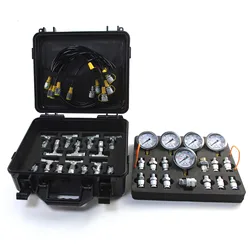 Hydraulic Pressure Test Kit for CAT, CASE John Deere with 5 Gauges 13 Couplings 14 Tee Connectors Pressure Gauge Excavator Parts