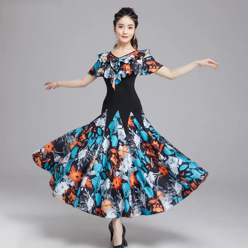 

X5011 Lady Modern Dance Skirt Women's New Latin Dance Costumes Girls Waltz Ballroom Dance Short Sleeve Plus Size