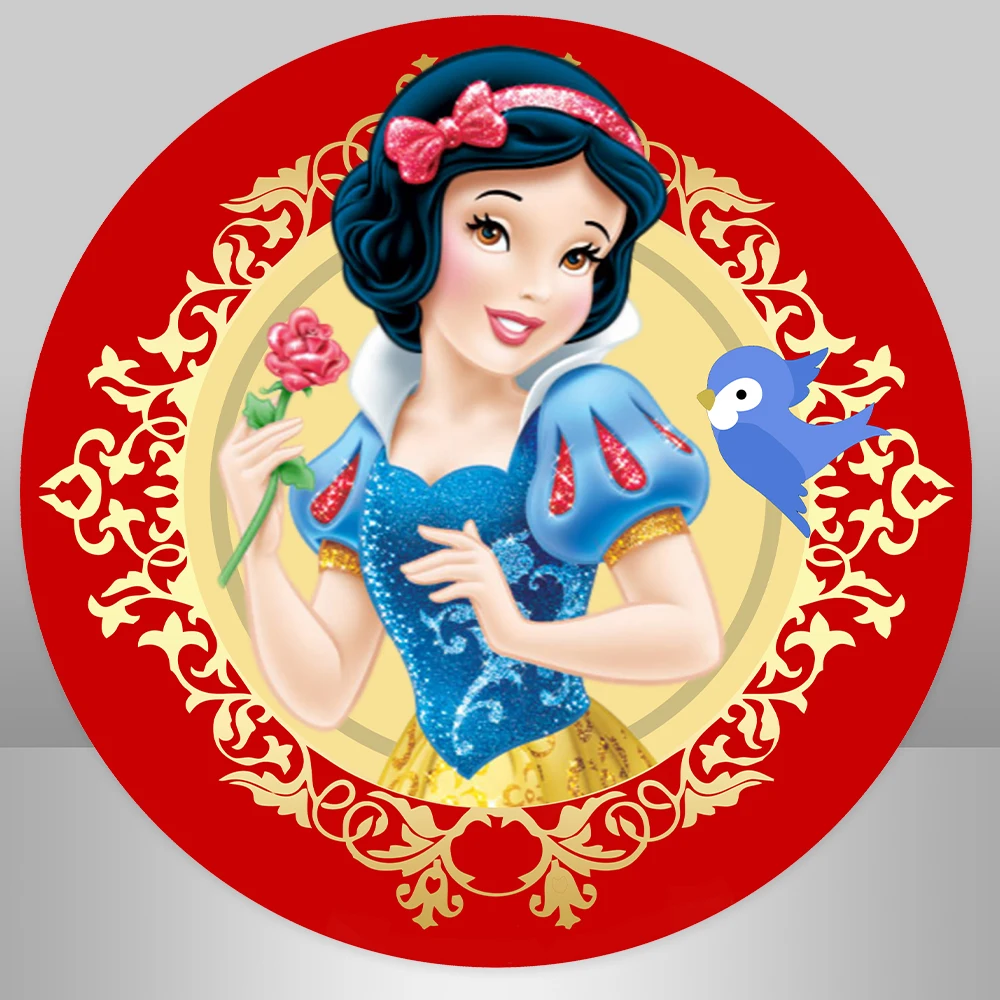 Snow White Princess Girls Circle Round Backdrop Children Birthday Party Decor Photo Background Red Poison apple Cylinder Cover