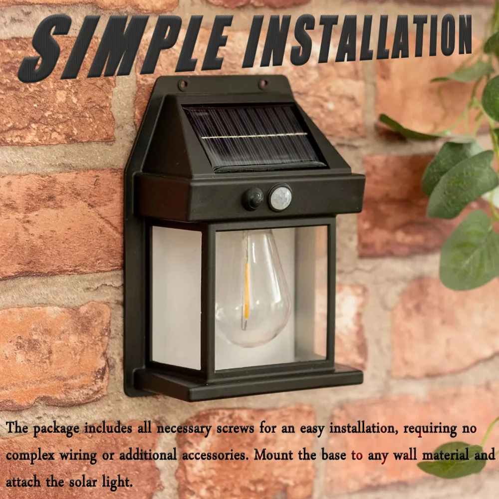 

IP65 Waterproof Outdoor Solar Tungsten Wall Light with Motion Sensor for Patio Outdoor Deck, Porch, Barn Garage