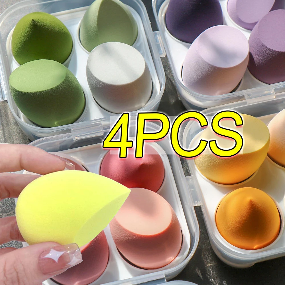 4 pezzi soffio cosmetico per fondotinta fondotinta in polvere spugna per trucco con scatola Dry Wet Use Face Puffs Powder Eggs Water Drop Tools