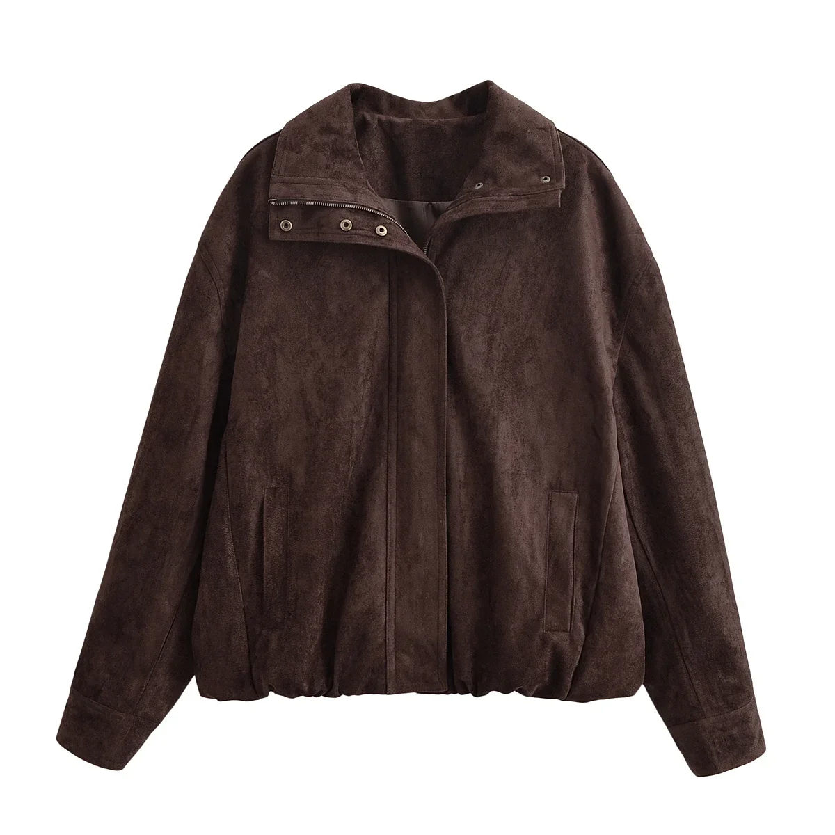

Elegant Solid Suede Coats Women Turn-down Collar Full Sleeve Zipper Pocket Jackets 2025 Autumn Female Fashion Outerwear