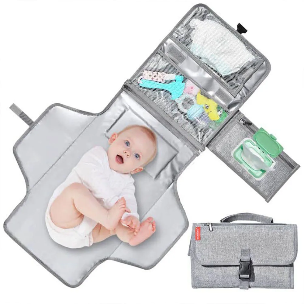 

Portable Diaper Changing Pad with Storage Bag - One-Handed Diaper Change Mat for Diaper Bags or Changing Tables